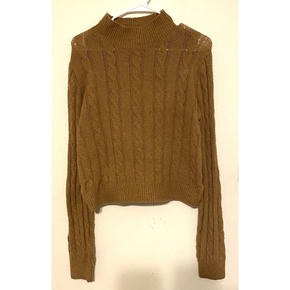 New NWT Hippie Rose Tan Cable Knit Criss-Cross Open Back Sweater Oversized Small
